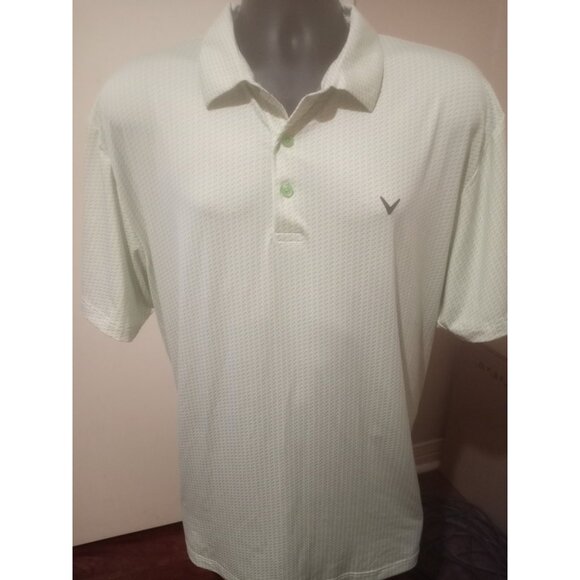 Callaway Shirt Men's XL Polo Opti Dri Short Sleeve White Green Print Birds UPF - Picture 1 of 13